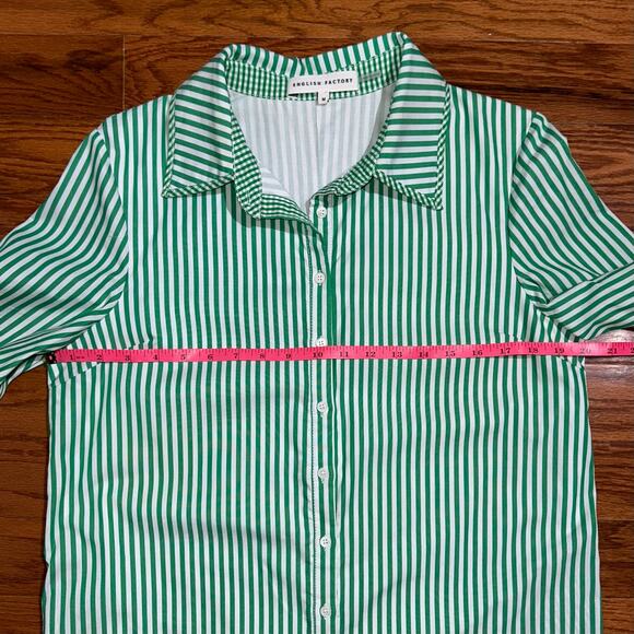 English Factory Green Striped Binded Wide Sleeve Mini Shirt Dress Size Medium - Picture 12 of 14